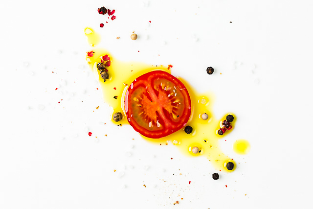 Tomate mit Öl, Fotos vom Essen